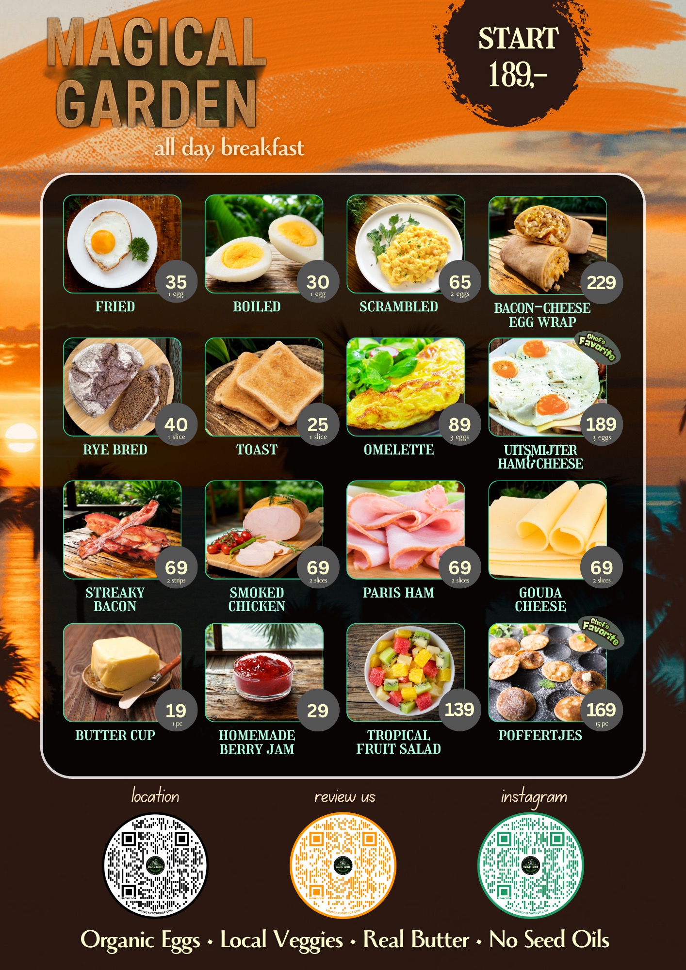 Magical Garden All Day Breakfast Menu - Eggs Bacon Poffertjes Ko Samui