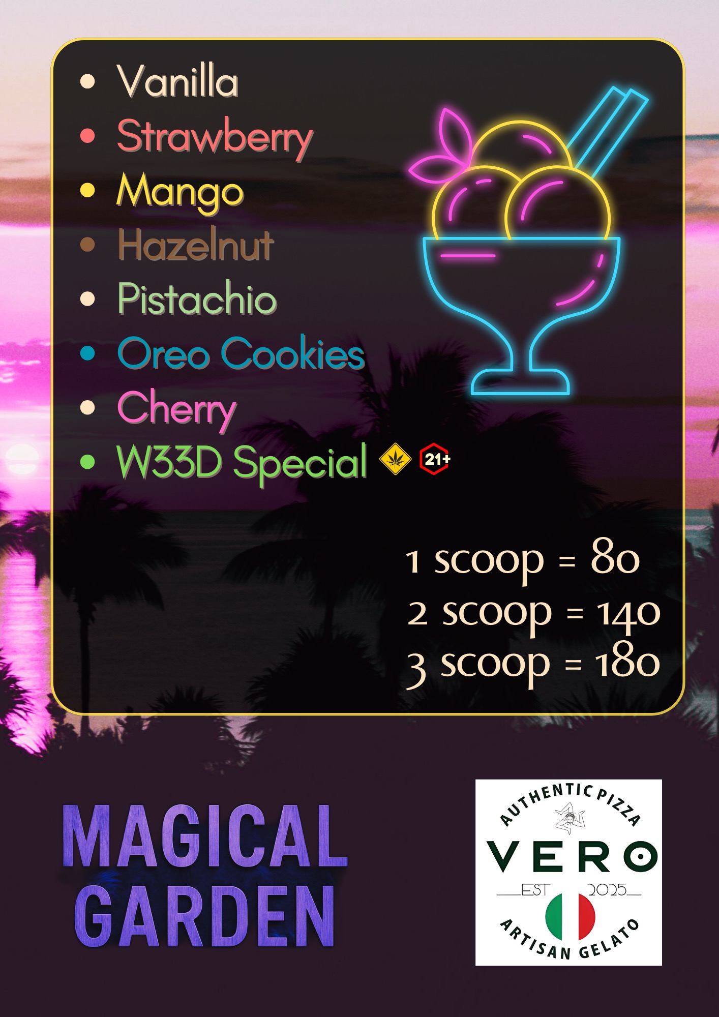 Magical Garden Gelato Menu - Vero Artisan Ice Cream Ko Samui