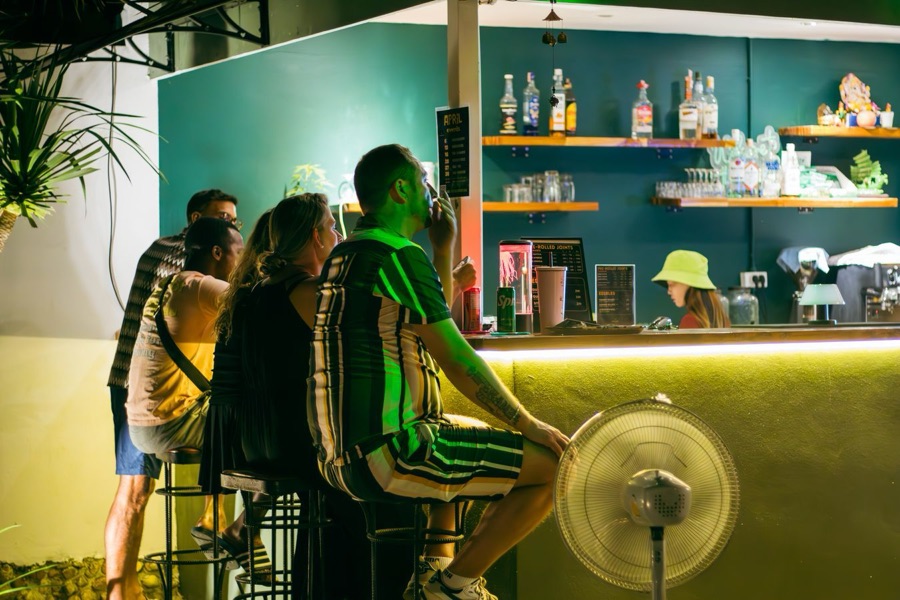Guests at the bar counter of Magical Garden cannabis café, Ko Samui