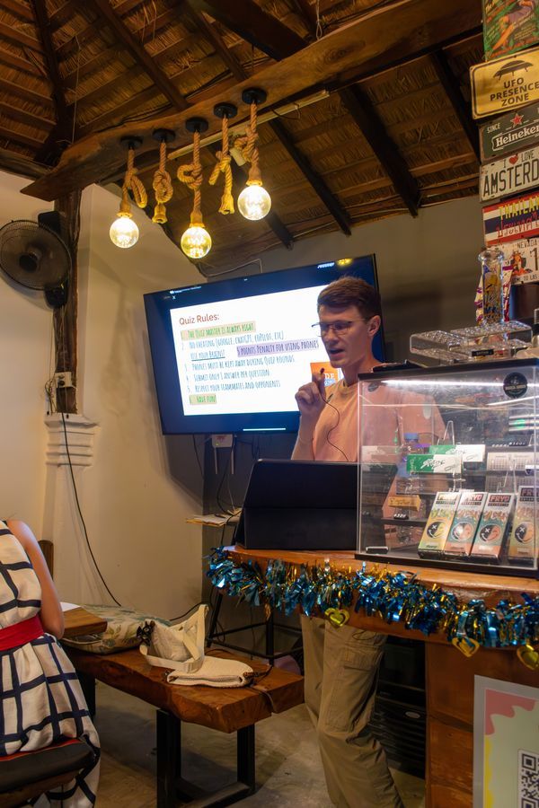 Lively atmosphere at the cannabis counter inside MG Bistro, Ko Samui