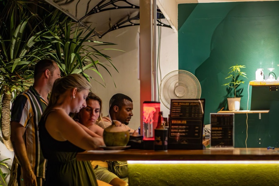 Guests relaxing in the cannabis lounge at Magical Garden, Ko Samui